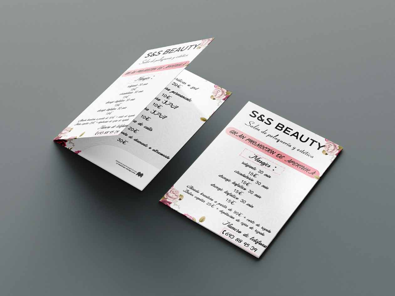 S&S Beauty bifold flyer with an opening promotion banner and price list